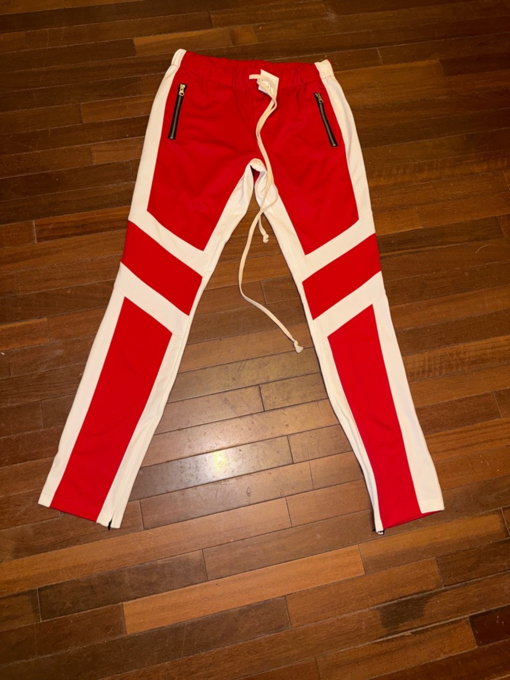 Eptm Men's Red & White Athletic Joggers - Zip Pocket Sweatpants